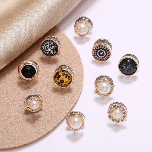 10pcs Button Brooch Set Imitation Pearl Rhinestones Pin Coat Clothes Accessories Gift Prevent Exposure Brooches for Women