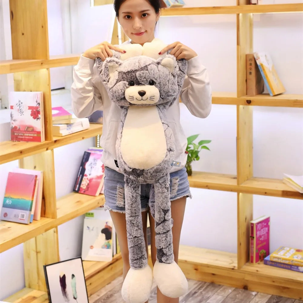 GFNANHAI Adults Kawaii Soft Plush Fluffy Polyester Cotton Fabric Long Leg Brown Cat Shaped Stuffed Animals Toys/18 Years Old +/Colors-Red/Brown/Gray/Checkered/Striped /Heights: 50 cm/ 70cm /90cm