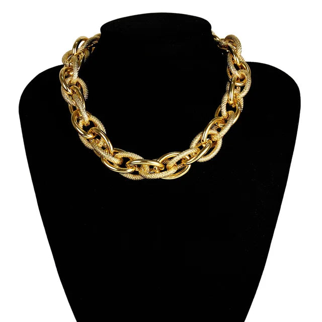 INGEMARK Adult Women Imitation Gold-Silver-White Round Aluminum Metal Punk Hip-Hop-Rock Chunky Thick Link Chain Mood Tracker Choker Lock Pendant Necklaces