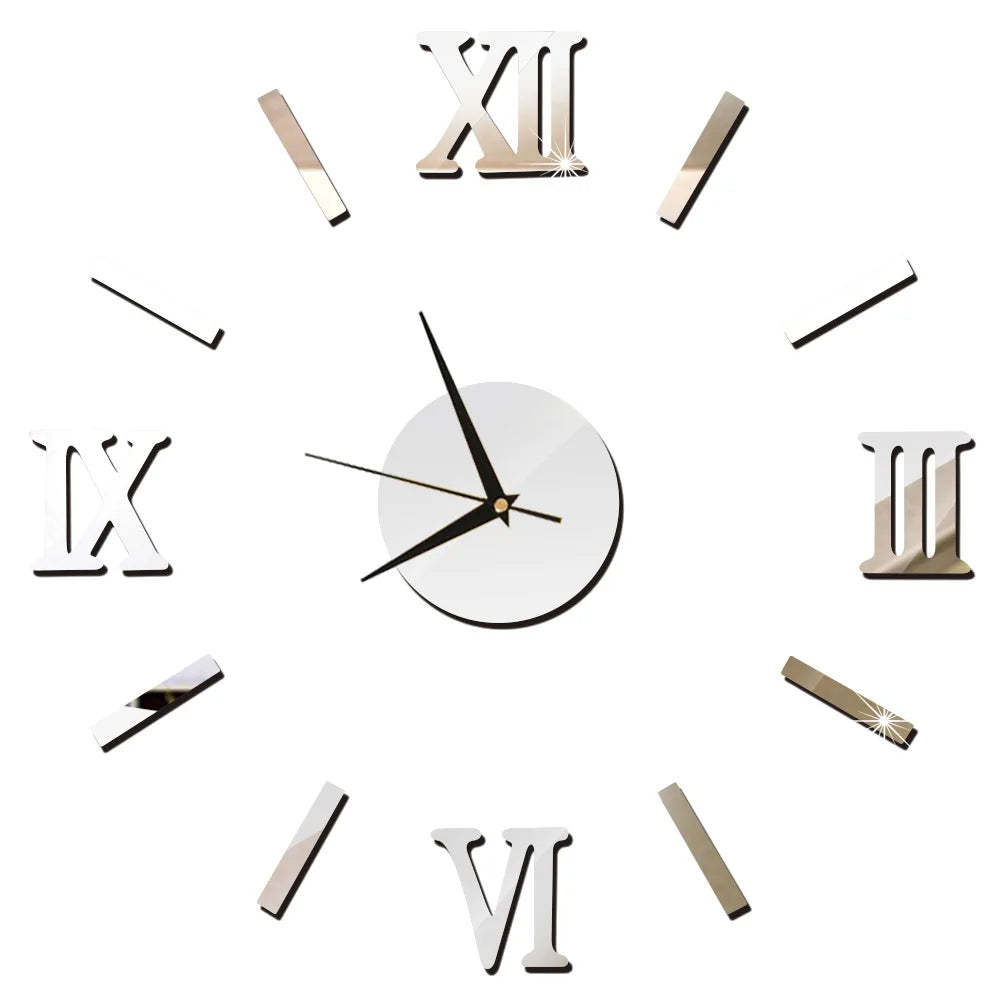Self-Adhesive Waterproof Vapor-Proof Non-Toxic Safe Acrylic 3D Mirror Wall Clock Decals/Colors-Black/Silver/Gold