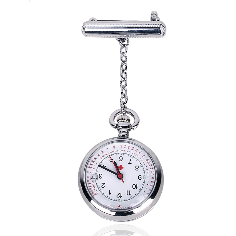ALK VISION Adult Women Waterproof Japan Quartz Silver-Rose Gold Round Shaped Calendar Date-Analog Display Arabic Numeral Plastic Face Acrylic-Zinc Metal Alloy Case Nurse-Doctor IPS Silver Plated Metal Pin Band Fob Pocket Watches
