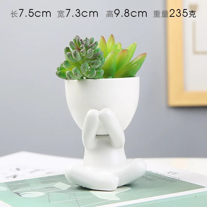 NATUREBELL Indoor European Mini Cute Cartoon Black-White Human Silhouette Shaped Succulent Desktop Flower Pots Planters