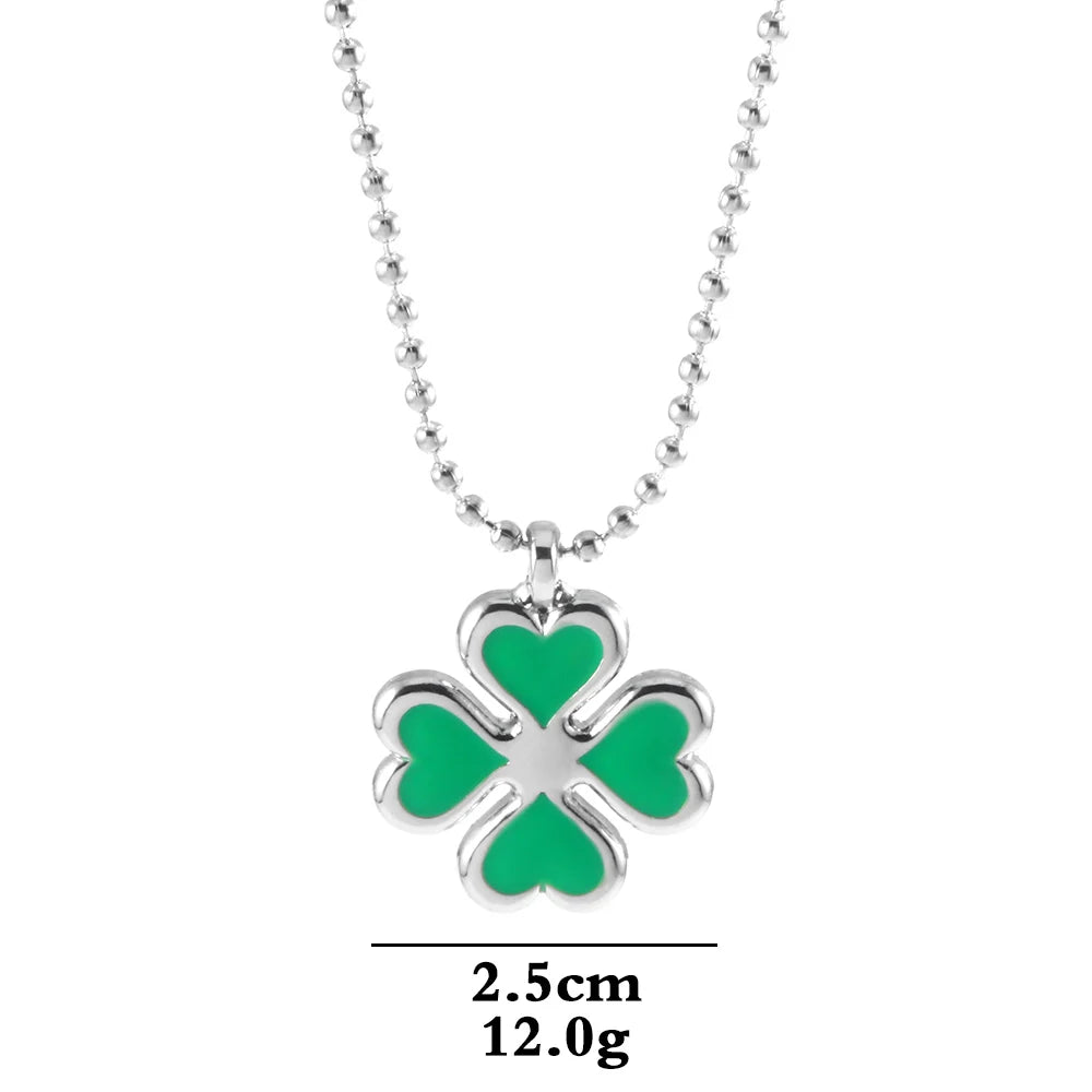 SONGCHANG Adult Women-Teen Girls Imitation Silver Metal Alloy Trim Green Four Leaf Clover Pendant Link Chain Necklaces/Colors-Black/Geometric