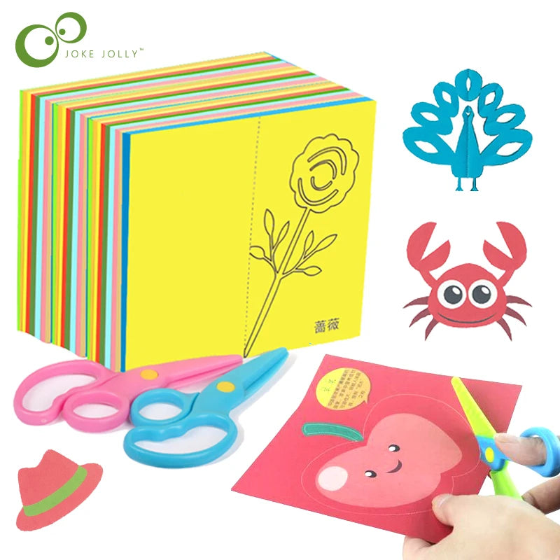 JOKEJOLLY Preschool Multicolor Kids-Safe Plastic Scissors Paper Cutting Skills Activity Books Craft Kits /Ages: 3-8 Years Old-Older /Colors-Multicolor/Red/Blue/Green/Yellow/Animal/Floral