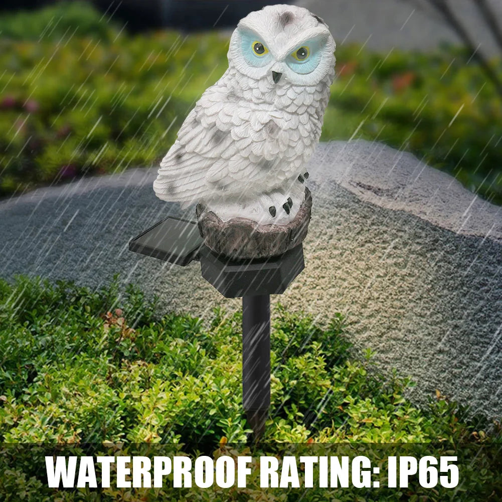 SHUNMAII Outdoor Garden Modern Plastic Body Solar-Powered LED Light Dark Brown Owl Shaped Stake Statue Waterproof Pathway Landscape Lights