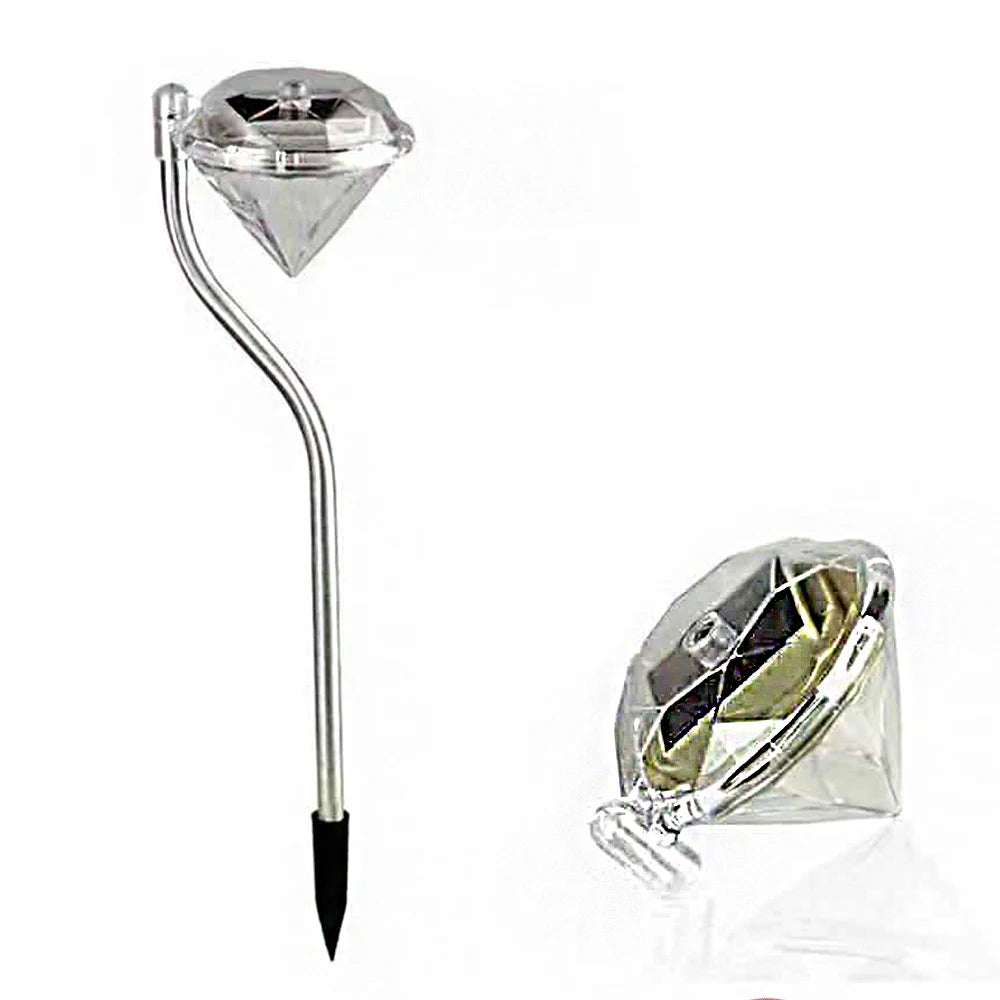 WRMIHU Solar-Powered Clear Diamond Shaped Light On-Off Automatic Light Sensing Function Warm White LED Silver Stainless Steel Multicolor Plastic Body Lawn Landscape Pathway Stake Garden Lights/Colors-Clear/Silver/Purple/Yellow/Red/White/Green Multicolor