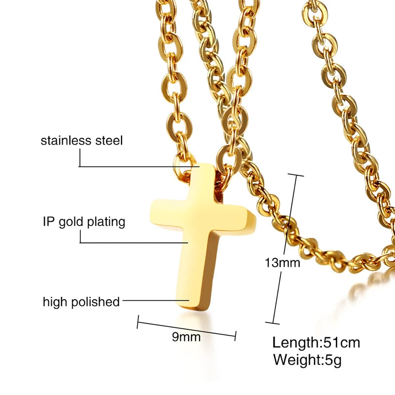 MEAEGUET Women Fine Imitation Tiny Dainty Sideway Cross Pendant Stainless Steel Three-Layer Gold-Plated Link Large Choker Chain Necklaces/Colors-Rose Gold/Gold/Silver