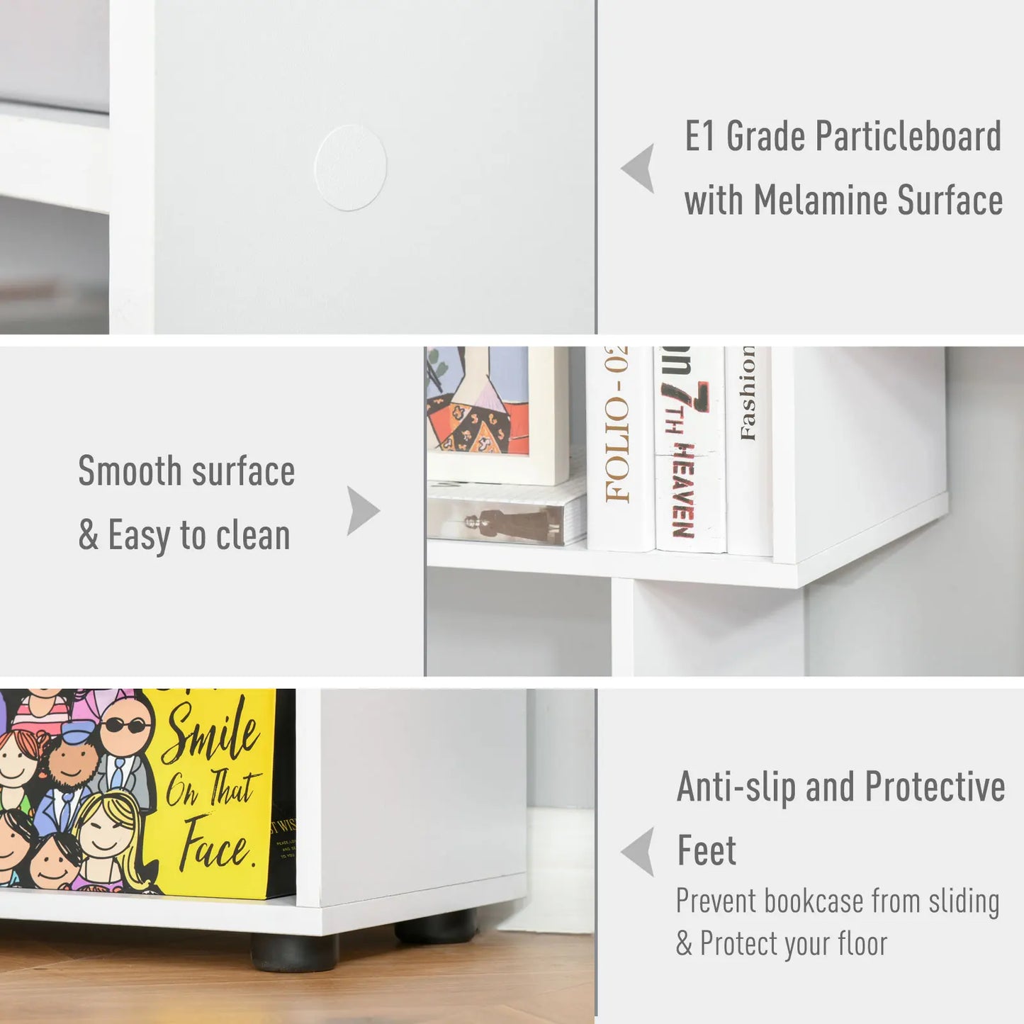 HOMCOM Modern White-Brown E1 Particle Board-Melamine Smooth Surface Eight Shelves Vertical Free-Standing Anti-Toppling Device Anti-Slip-Protective Feet Bedroom-Living Room Modular Bookcases /Sizes: 70X24X178cm