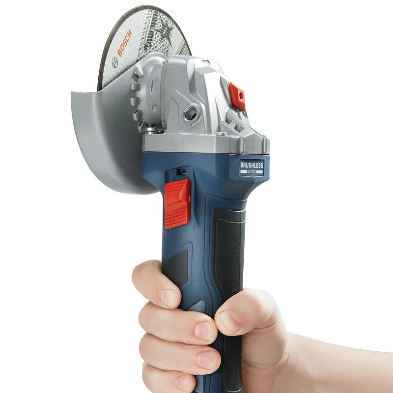 BOSCH Professional Grade Handheld Battery-Powered Blue-Gray-Black Body Silver Safety Guard 18V GWS 180-LI Model Cordless Rechargeable Brushless Portable Angle Grinders