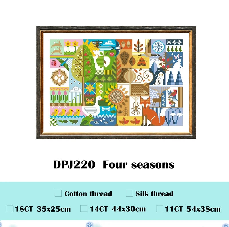 DREAMPATTERN Universal Teens-Adults Printed White Cotton Canvas Cross-Stitch Plant Embroidery Needlecraft Kits /Includes- 1 Printed Canvas/Cotton Thread/2 Needles/1 Paper Blueprint Kit