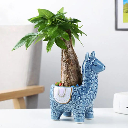 Ceramic Alpaca Animal Succulent Plant Pot Flowerpot Desktop Ornaments Plant Container Vase Home Garden Decor