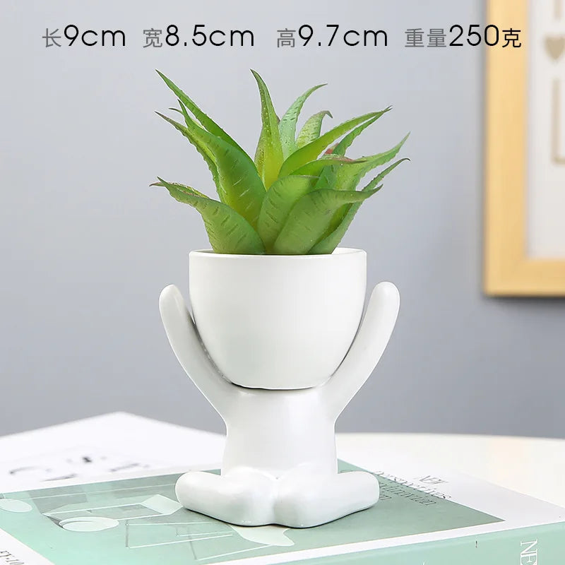 NATUREBELL Indoor European Mini Cute Cartoon Black-White Human Silhouette Shaped Succulent Desktop Flower Pots Planters