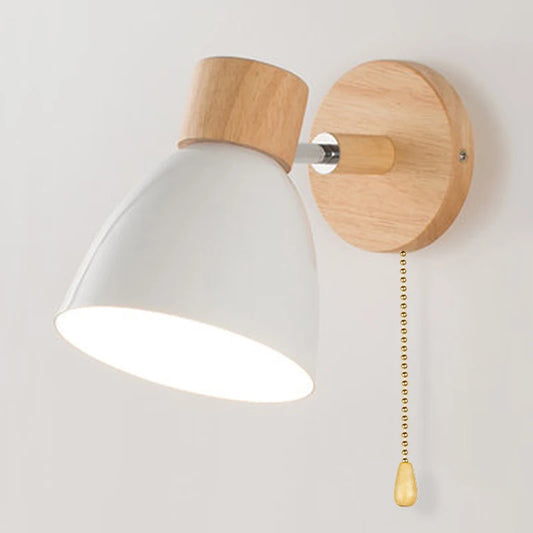 Nordic Iron Plain Dyed Up-Down Shade Direction Wall Mounted Wood Base Wall Lamps/Colors-White/Green/Yellow/Black/Gray/Pink/Bulb Cap Type E27