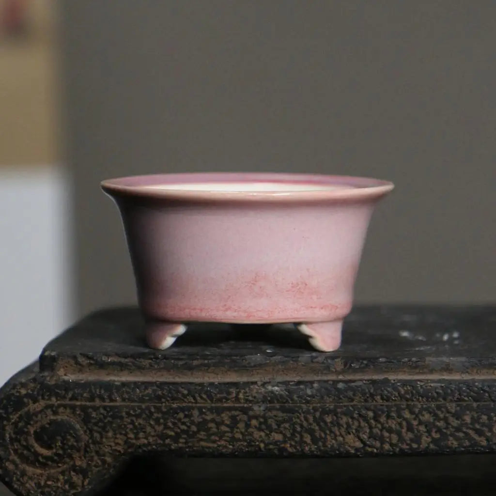 REALIKEASY Chinese Glazed Ceramic Mini Purple Round Shaped Bonsai Desktop Floral Flower Pots/Colors-Purple/Black/Pink/Red/White/Blue/Yellow