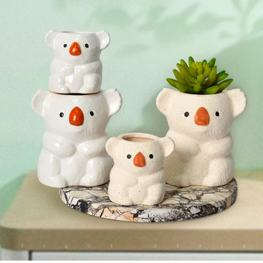 Lovely Koala Flower Pots Home Gardening Decoration Creative Animal Statue Ceramic Flowerpot Miniature Potting Desktop Decoration