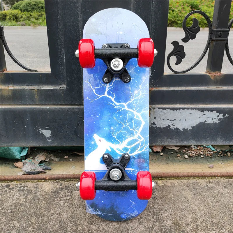 PENGGUE Kids Customized Chinese Maple Wood Double Rocker Cute Cartoon Animal Stickers 17 Inch Classic Longboard Skateboards/ Size: 43cm Length x 12.5 Width x 8cm Height/Colors-Blue/Green/Red/Multicolor/Animal