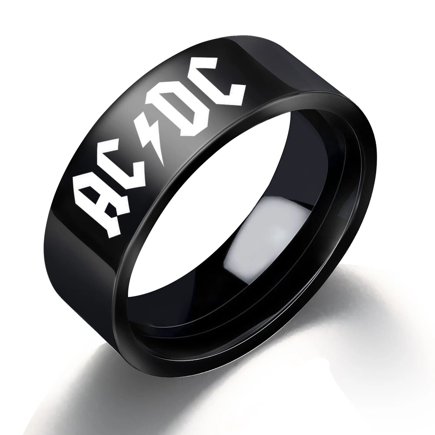 No-EN-Name-Null Women Fine Imitation Titanium Steel Metal Silver Background Black Letters Engraved QUEEN Punk Cocktail Band Hip-Hop-Rock Rings/Colors-Black/Silver
