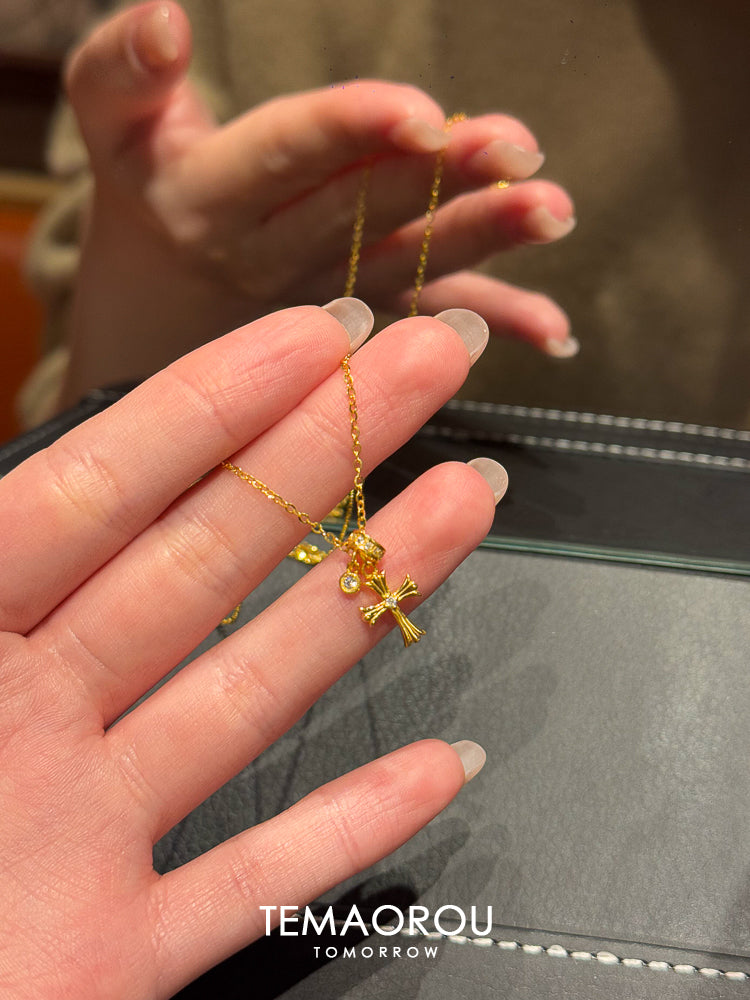 TOMR-CAT-SOFT Women RUILI Fine Imitation Inlaid Artificial Interlocked Clear White Shiny Ring Rhinestone Charms Gemstones Silver-Gold Plated Copper Metal Alloy Cross Pendant Clavicle Chain Necklaces