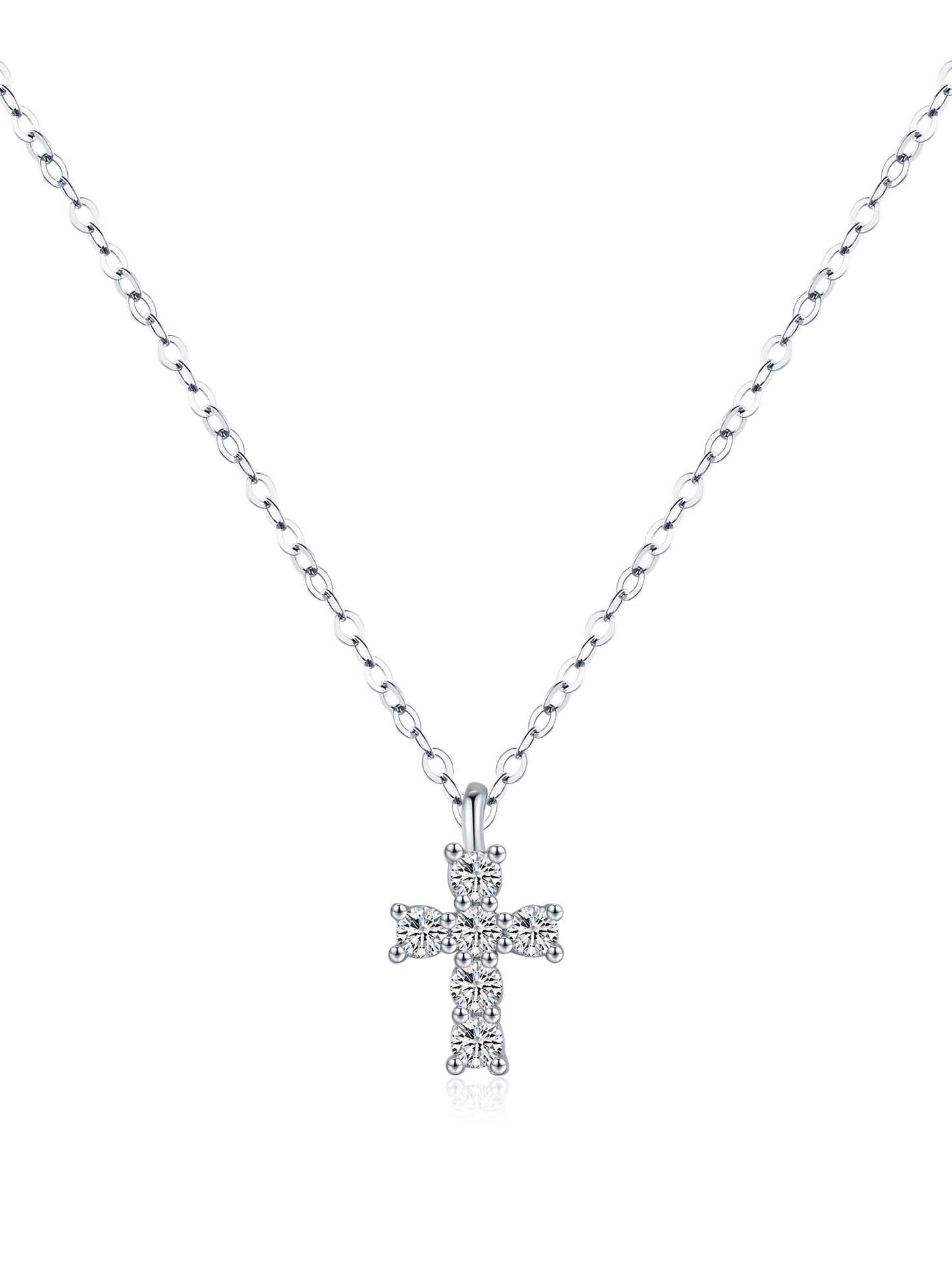MODIAN Women Fine Jewelry Exquisite Moissanite 925 Sterling Silver Metal Inlaid Diamond-Like Gemstones Small Cross Pendant Chain Necklaces