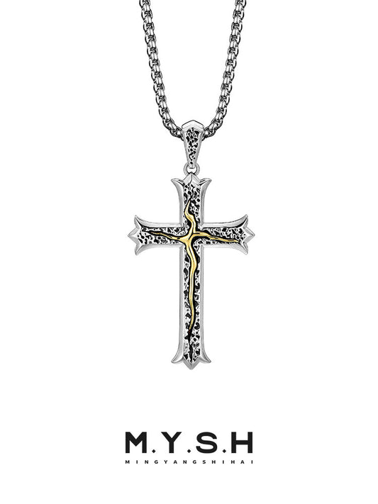 MYSH Sterling Silver Tree of Life Cross Necklace Men's Pendant Easiest for Match Fancy Handsome Pendant Original Design