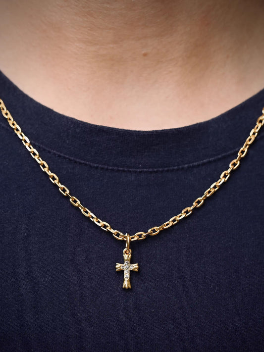 MR.L Unisex Fine Imitation Titanium Steel Metal Small Short Cross Pendant Shaped Couple's Clavicle Chain 18K Gold-Plated Inlaid Artificial Diamond-Like Clear White Semi-Precious Gemstones Necklaces