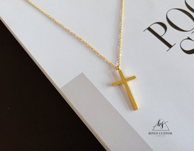 BINGS CUSTOM Adult Women Fine Imitation 18K Gold-Rose Gold-Plated Titanium Steel Metal Double-Layer Two Cross Pendant Necklaces