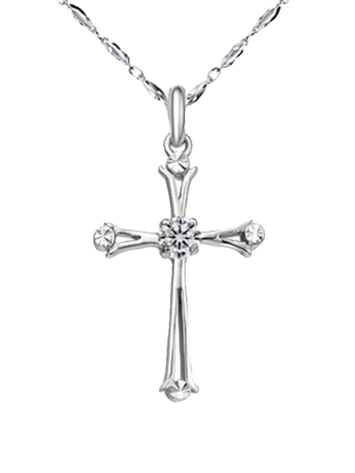 WEIFENG SANDALWOOD Women Unisex Fine Imitation Sterling Silver-Rose Gold Metal Diamond-Like Geometric Clear White Stones Cross Shaped Pendant Clavicle Chain Necklaces