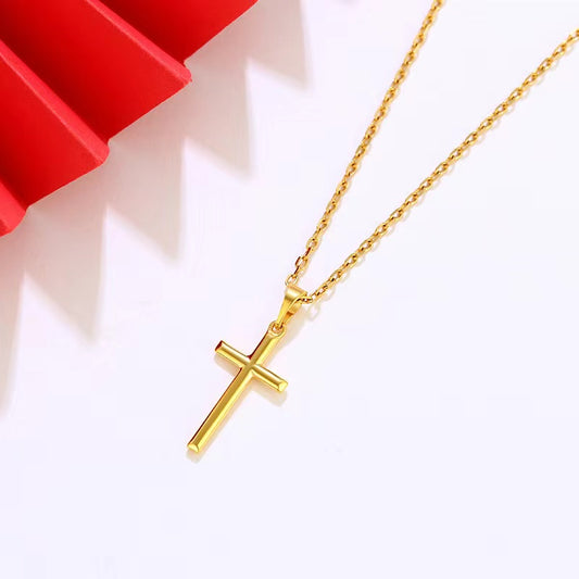 [Nine Years Good Shop] Yellow Gold Necklace Cross Pendant Necklace Minimalist Fashion Couple Pendant Wedding Gift