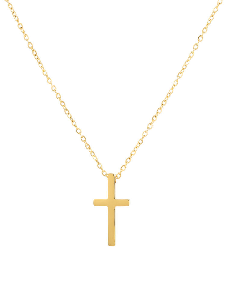 HIBAO Adult Women Fine Imitation Full Titanium Steel Metal 18K Gold-Plated Polished Small Cross Pendant Clavicle Chain Necklaces