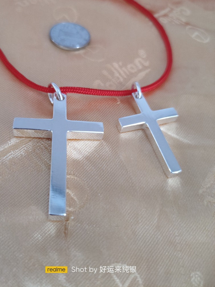 XUEFENG Adult Men Fine Imitation Sterling Silver Metal Silver-Plated Polished Cross Pendant Chain Necklaces