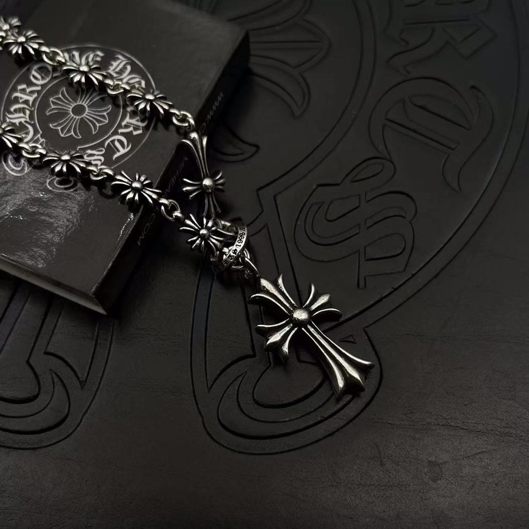 AZER KVK Unisex Fine Imitation Silver-Gold-Plated Metal Two Cross Pendant-Mini Cross Chain Necklaces