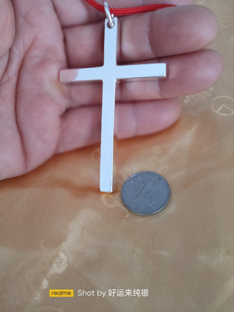 XUEFENG Adult Men Fine Imitation Sterling Silver Metal Silver-Plated Polished Cross Pendant Chain Necklaces