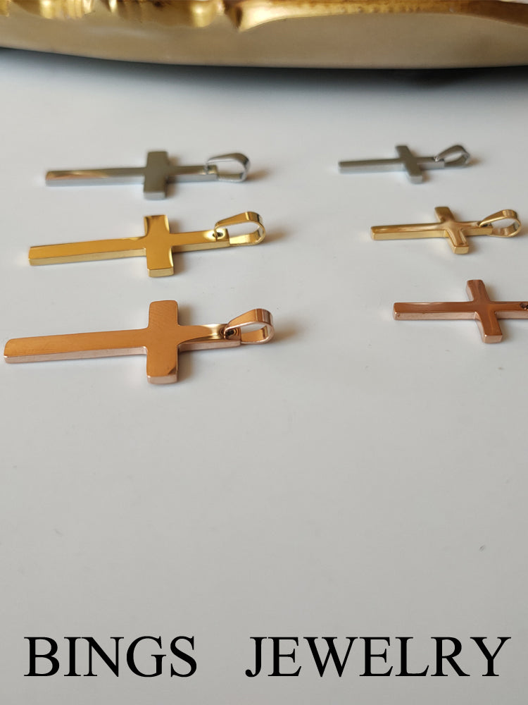 Adults Unisex Fine Imitation Bronze-Titanium Steel Metal 18K Silver-Gold Plated Polished Cross Charms-Pendants
