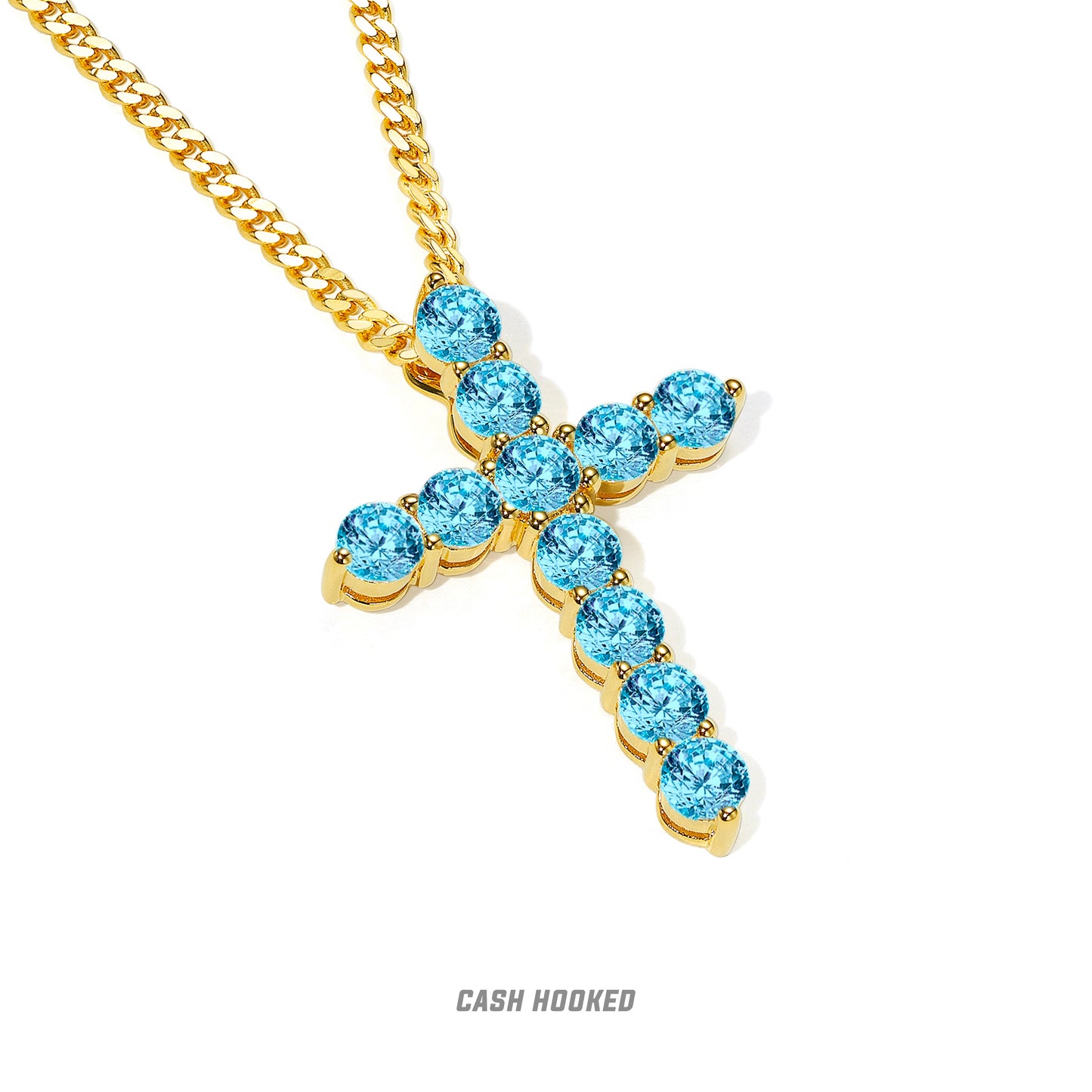 CASHHOOKED Adult Unisex Couple's Fine Imitation Gold-Plated Inlaid Artificial Clear White Shiny-Multicolor Gemstones Cross Pendant Necklaces/Colors-Gold/Multicolor/Clear/Pink/Silver