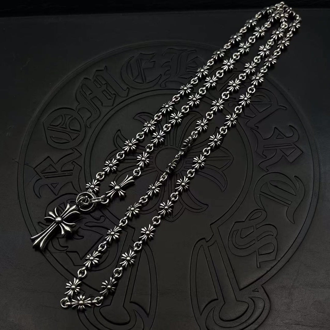 AZER KVK Unisex Fine Imitation Silver-Gold-Plated Metal Two Cross Pendant-Mini Cross Chain Necklaces