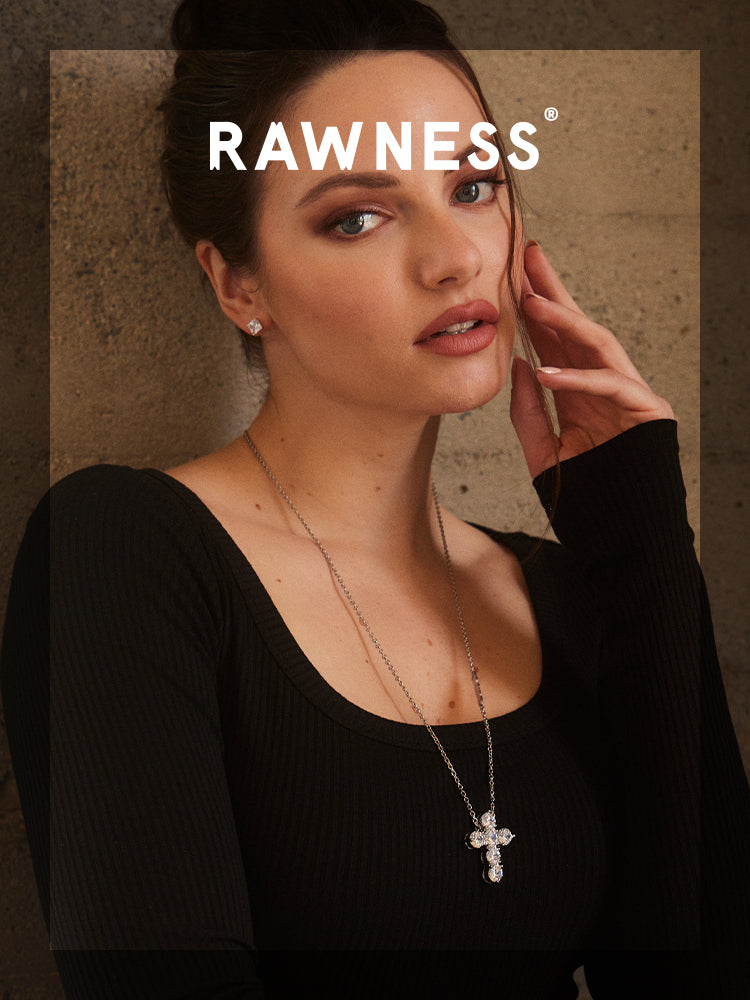 RAWNESS Unisex Couple's Fine Imitation Titanium Steel Metal Gold-Plated BIG Inlaid Artificial Gemstones Multicolor-Clear White Shiny Diamond-Like Moissanite Stones Cross Pendant Chain Hip Hop Necklaces/Colors-Gold/Sliver/Pink/Blue/Clear/White