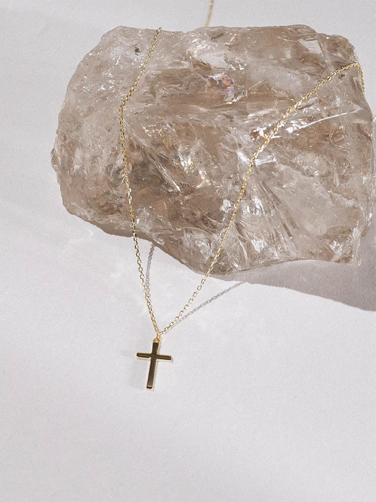 L.BARDEEN Adult Women New Elegant Cross Of Love-Salvation 10K Gold Ball Chain Pendant Necklaces