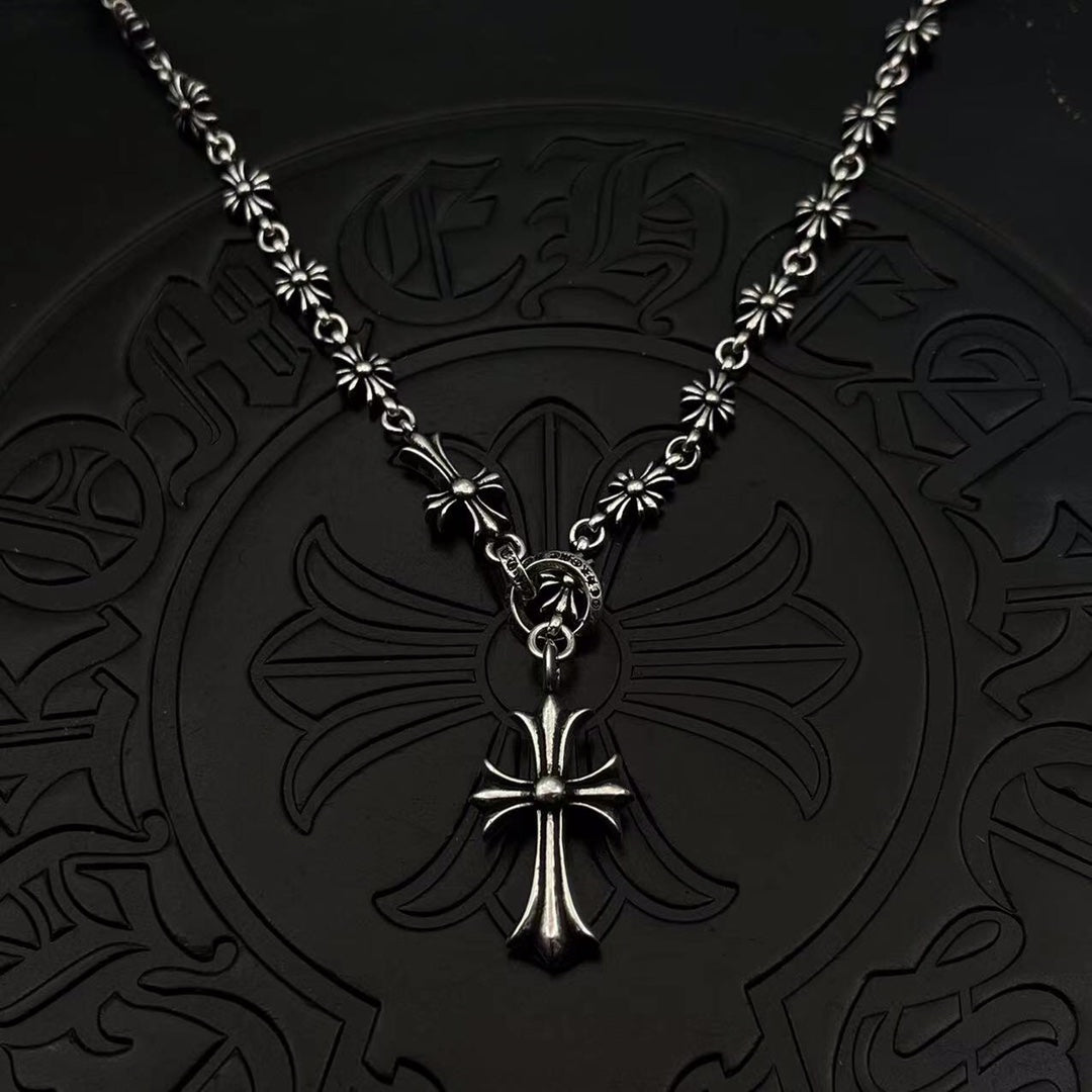 AZER KVK Unisex Fine Imitation Silver-Gold-Plated Metal Two Cross Pendant-Mini Cross Chain Necklaces