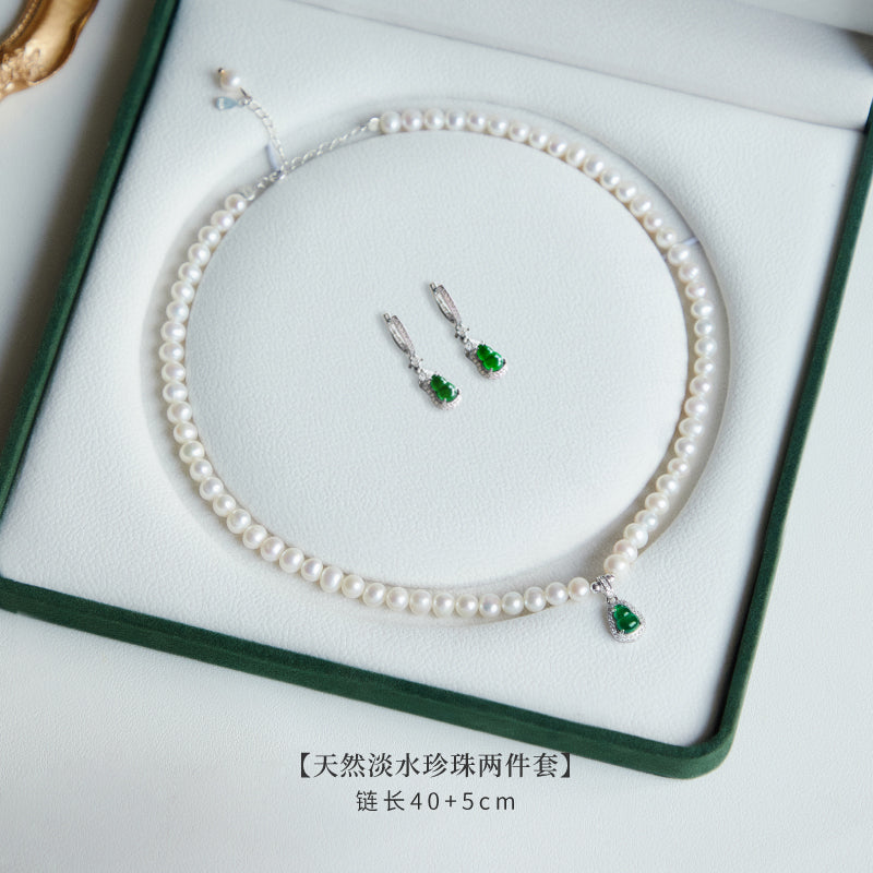 MOUNTAIN RULER Adult Women Fine Imitation Sterling Silver Metal White Mother-Of-Pearl Beads-Natural Green Gourd Jade Pendant Clavicle Chain Necklaces