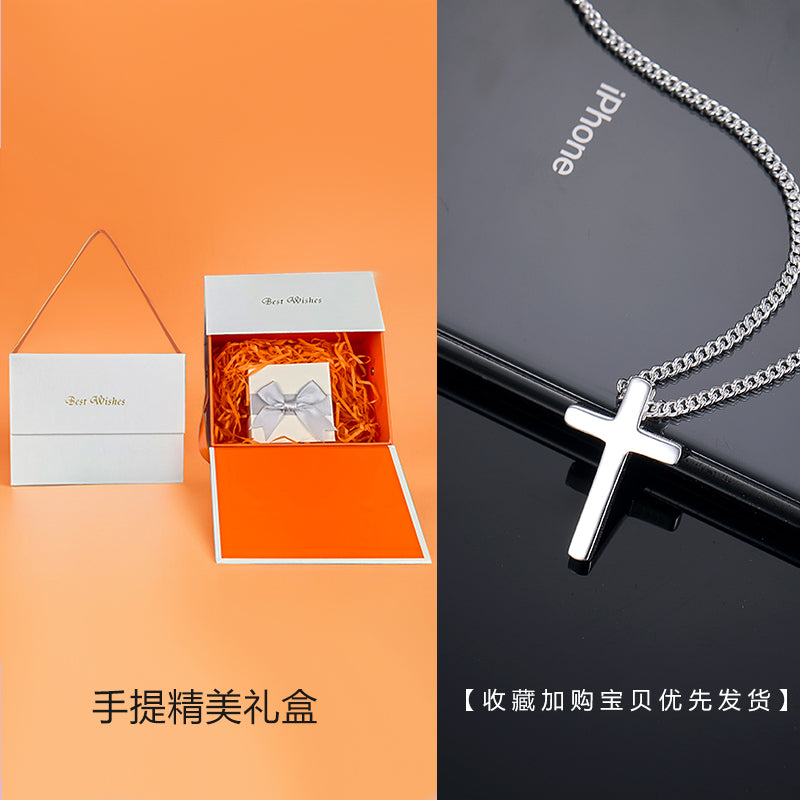 European Unisex Couple's Sterling Silver Metal Cross Pendant Fine Imitation Vera Chain Necklaces