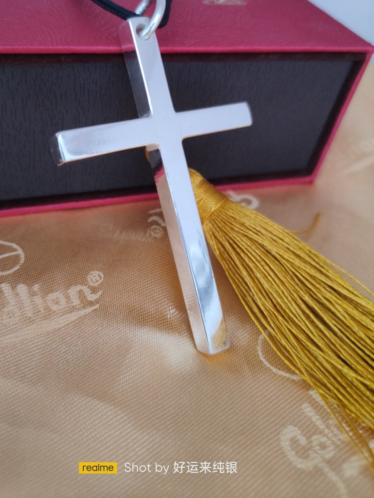 XUEFENG Adult Men Fine Imitation Sterling Silver Metal Silver-Plated Polished Cross Pendant Chain Necklaces