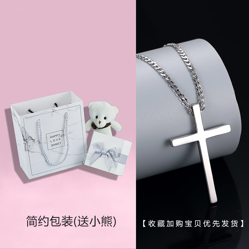European Unisex Couple's Sterling Silver Metal Cross Pendant Fine Imitation Vera Chain Necklaces