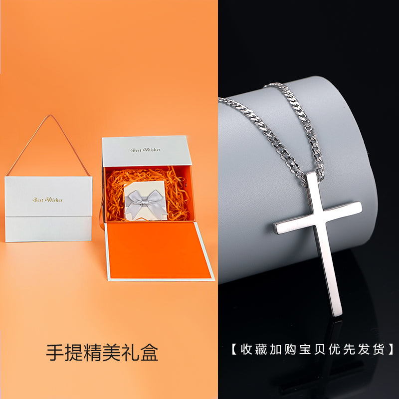 European Unisex Couple's Sterling Silver Metal Cross Pendant Fine Imitation Vera Chain Necklaces
