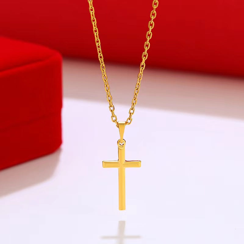 [Nine Years Good Shop] Yellow Gold Necklace Cross Pendant Necklace Minimalist Fashion Couple Pendant Wedding Gift