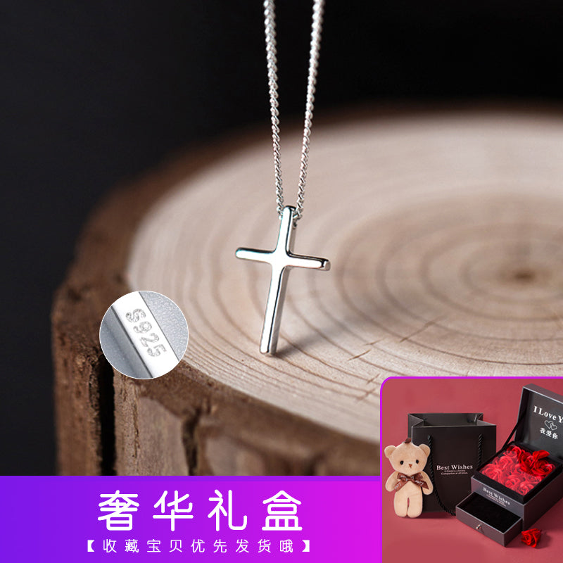 Adult Men Fine Imitation Sterling Silver Metal Polished The Light Of Faith Cross Pendant Chain Necklaces