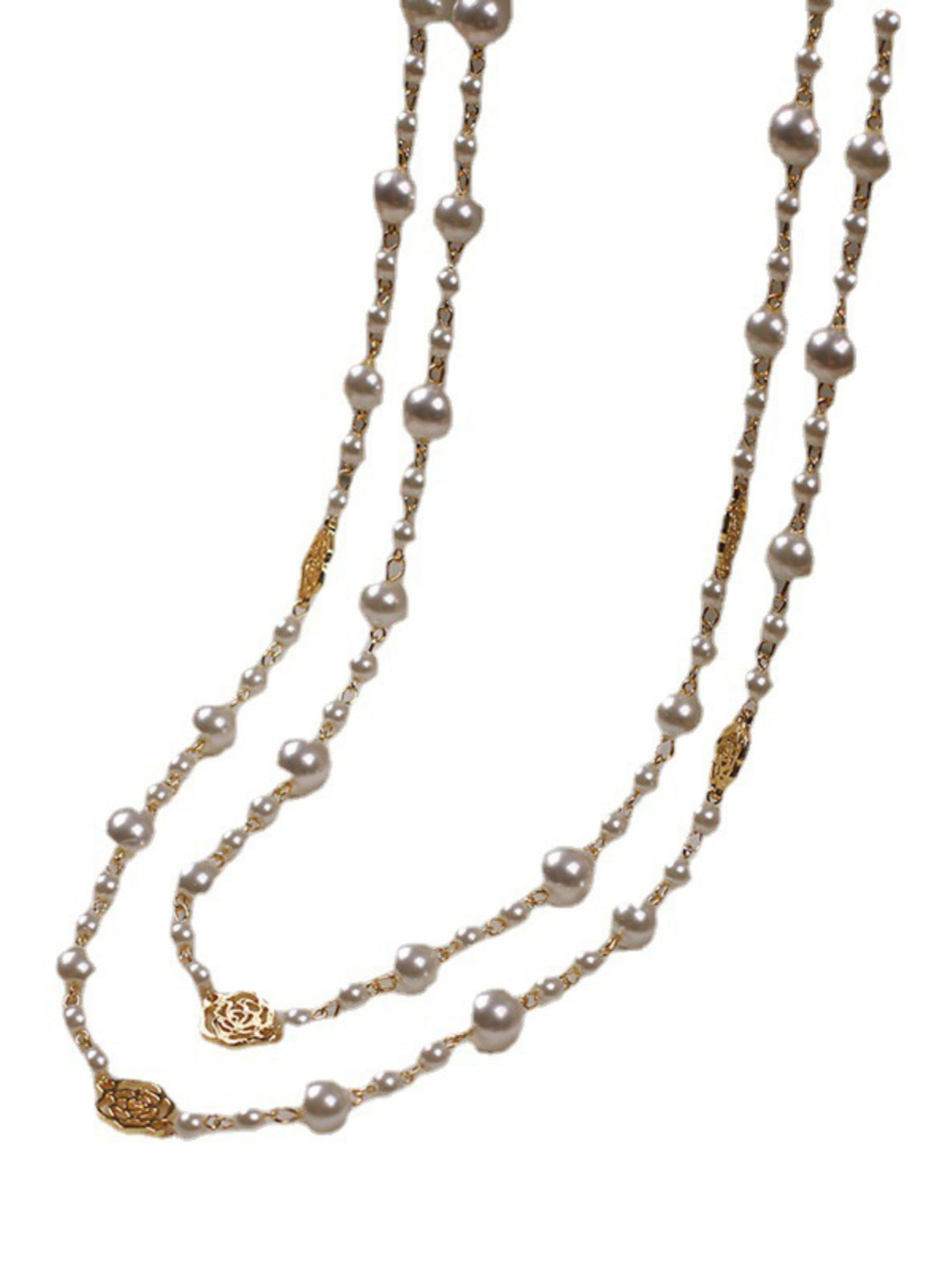 Yaoyizun Camellia Pearl Necklace 2024 New Arrival Light Luxury Temperament Double Layer Twin Sweater Chain Long
