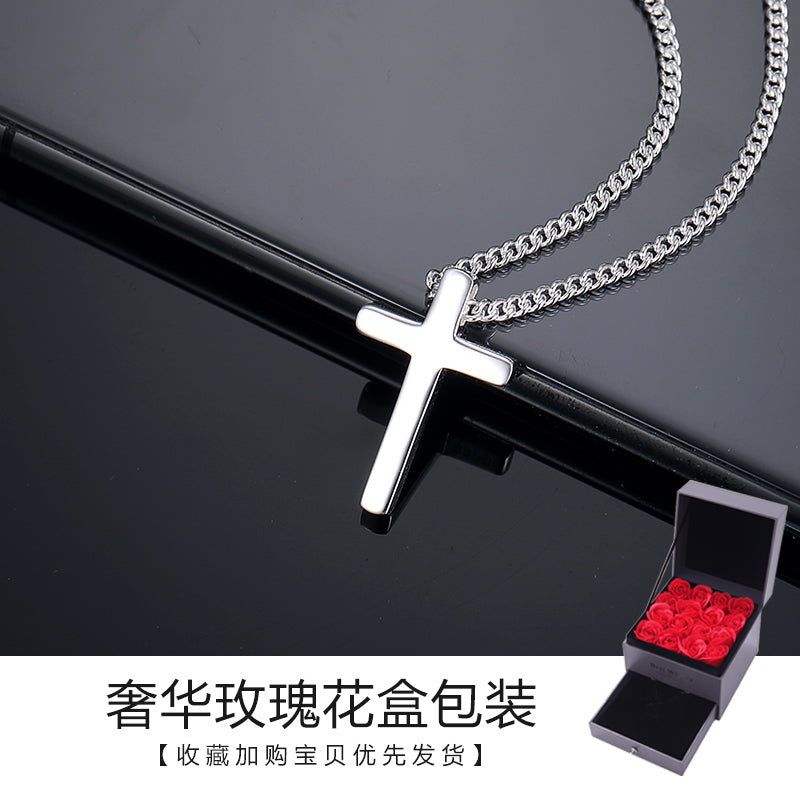 European Unisex Couple's Sterling Silver Metal Cross Pendant Fine Imitation Vera Chain Necklaces