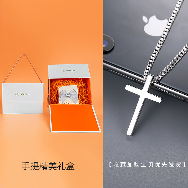 European Unisex Couple's Sterling Silver Metal Cross Pendant Fine Imitation Vera Chain Necklaces