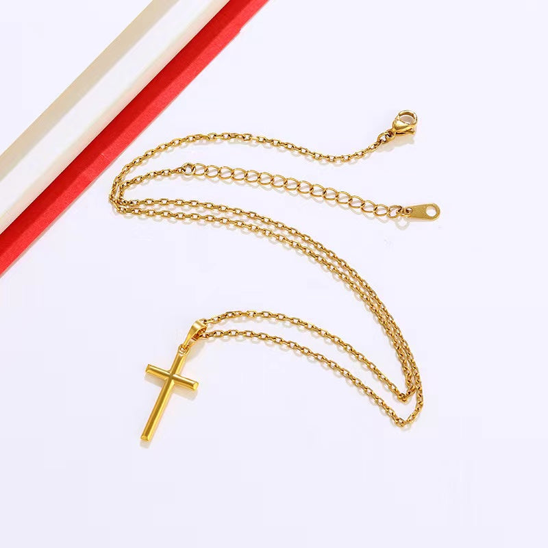 [Nine Years Good Shop] Yellow Gold Necklace Cross Pendant Necklace Minimalist Fashion Couple Pendant Wedding Gift