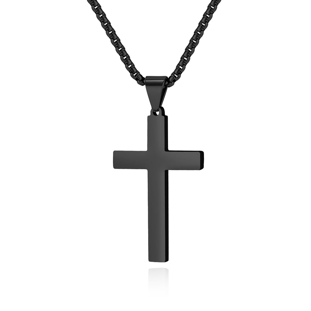 TAI LOVE YOU Adult Unisex Fine Imitation Titanium Steel Metal Black-Silver-Gold Colored Polished Glossy Cross Pendant Chain Necklaces